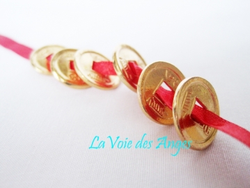 Money Magnet 6 Coins on Red Ribbon